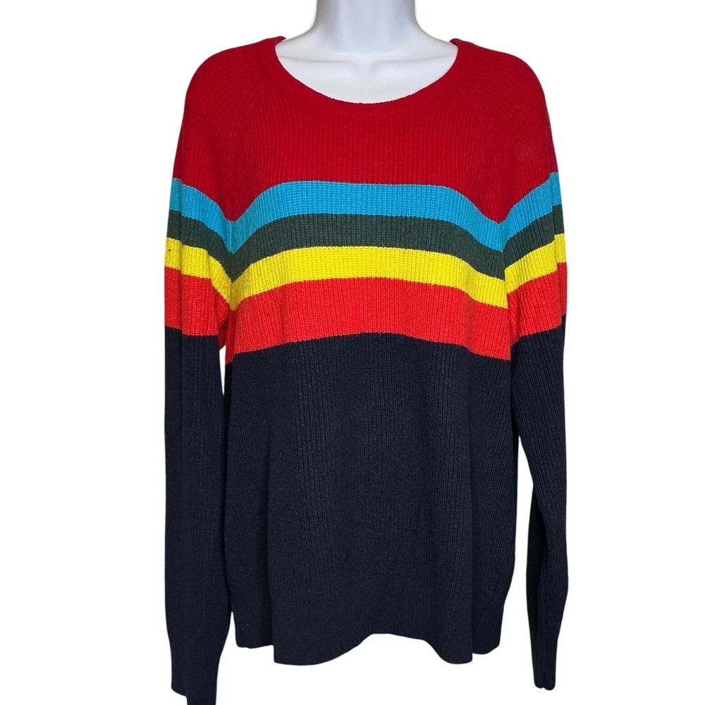 Vintage GAP Mens Crazy Stripe Crew Neck Sweater Sz L‎ Y2K 90's Retro Colorful